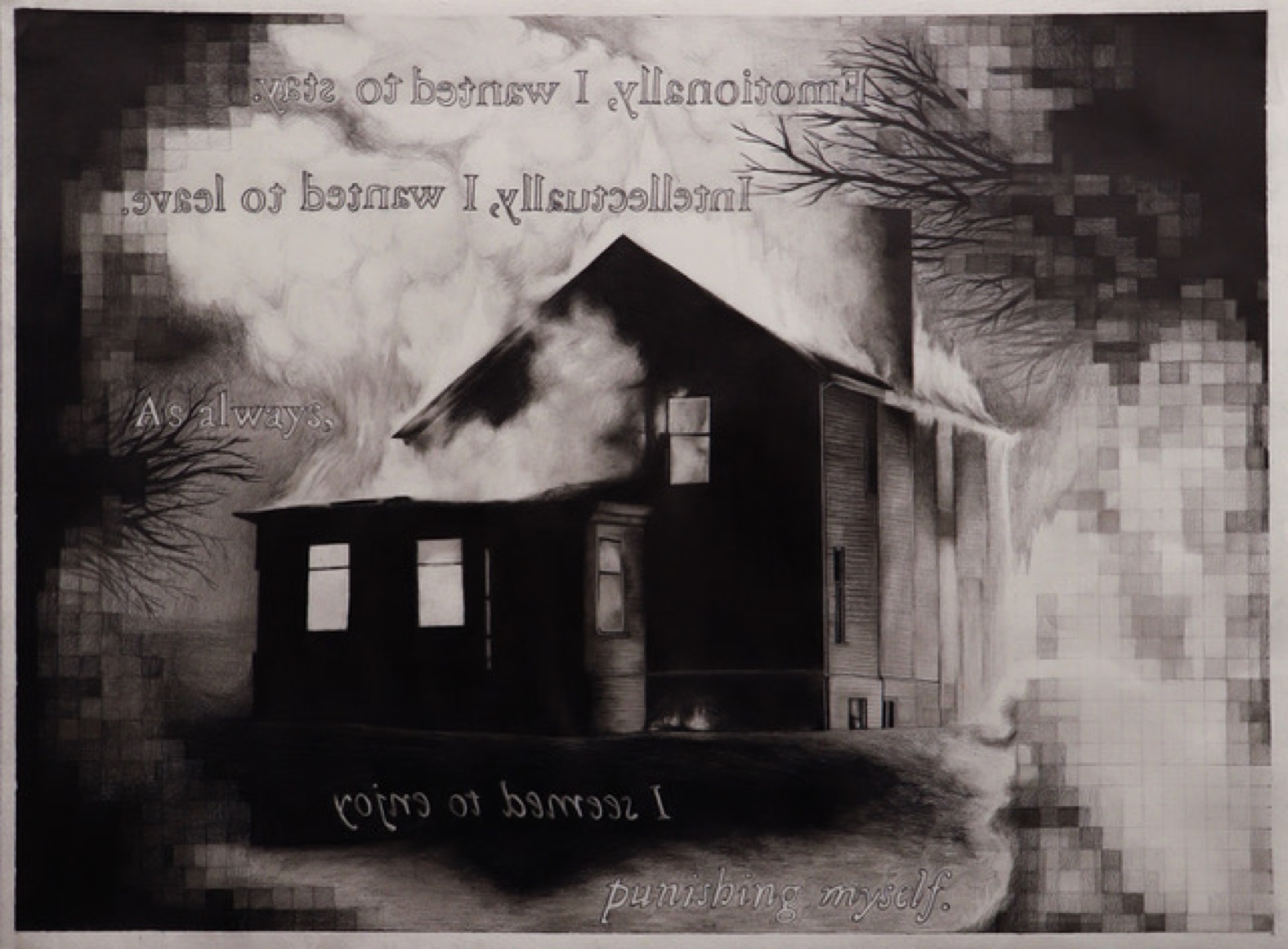 Janiva Giri — Dumpster Fire, 2024 (graphite on paper)